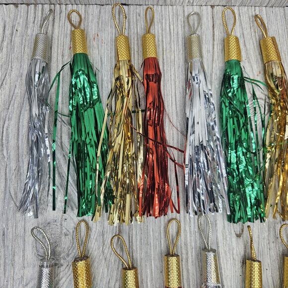 Holiday Tinsel Tassel Ornaments Set of 28 Metallic Hanging Party Decor Christmas - Picture 3 of 8
